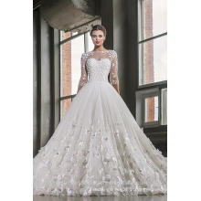 Dernières robes Alibaba élégant Tulle blanc 3/4 manches longues et une ligne Robes de mariée Vestidos de Novia Robe Flowers2016 LWA02